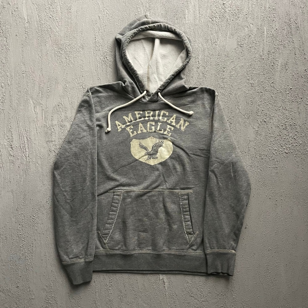 Vintage American Eagle Graphic Hoodie Mens Large Grey 2000s Y2K Classic Fit